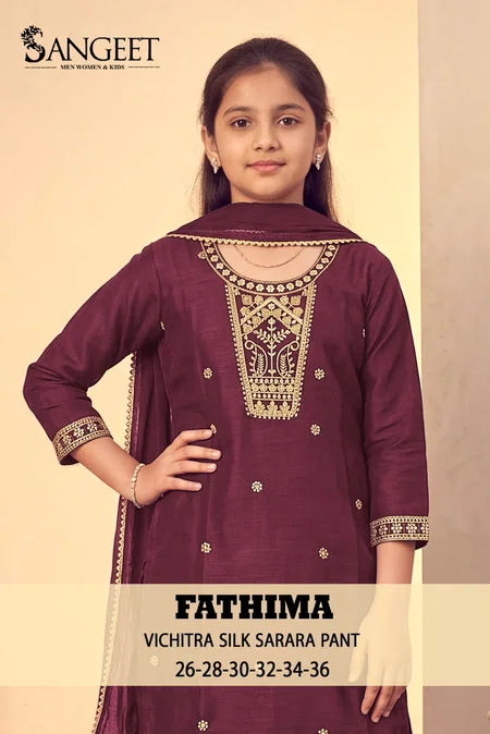 Fathima By Sangeet Vichitra Blooming Silk Kids Girls Wear Kurti Set